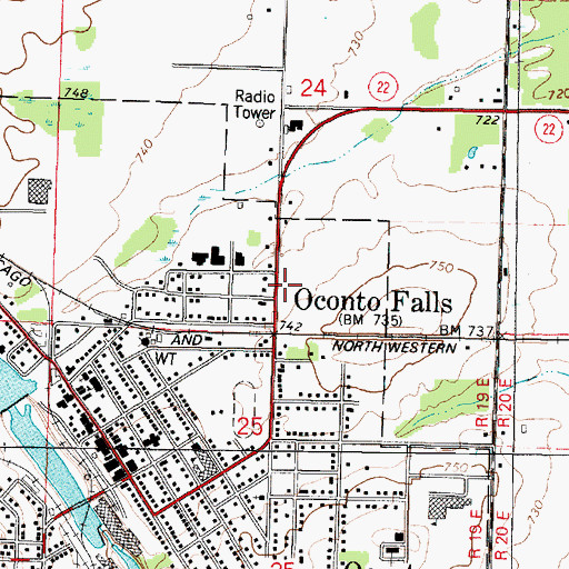 Topographic Map of Oconto Falls Police Department, WI