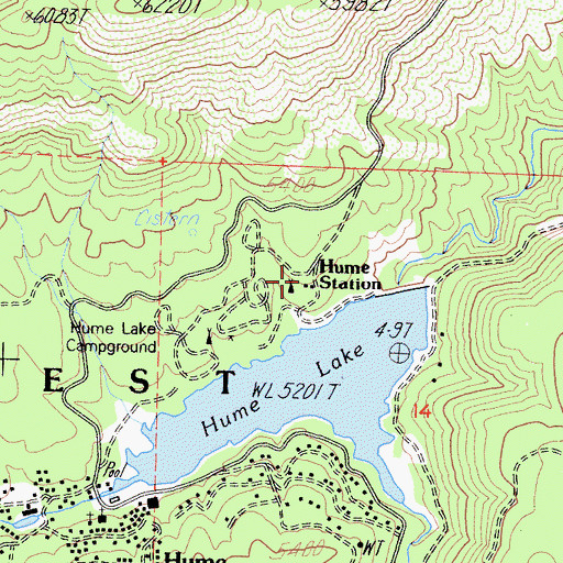 Topographic Map of Hume Forest Service Facility, CA