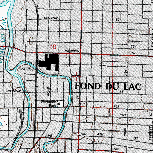Topographic Map of Fond du Lac Police Department, WI