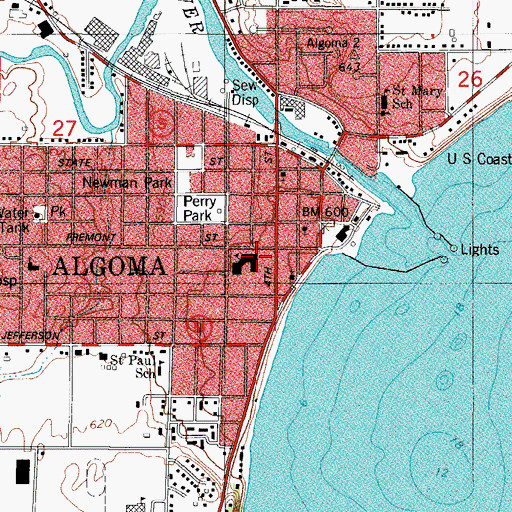 Topographic Map of Algoma Police Department, WI