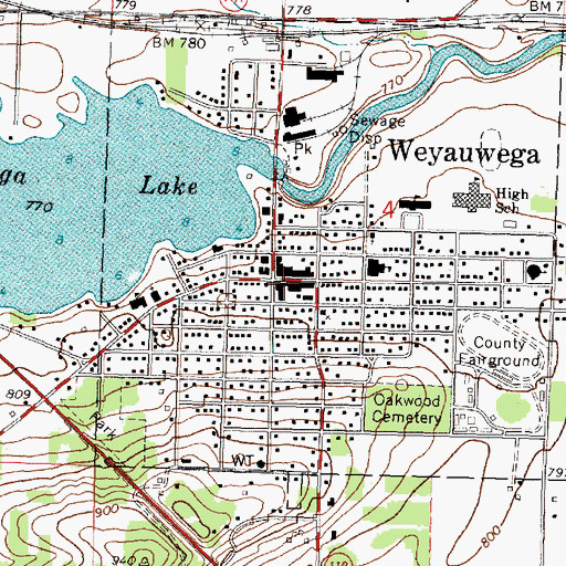Topographic Map of Weyauwega Police Department, WI