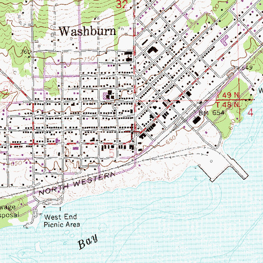 Topographic Map of Washburn Police Department, WI