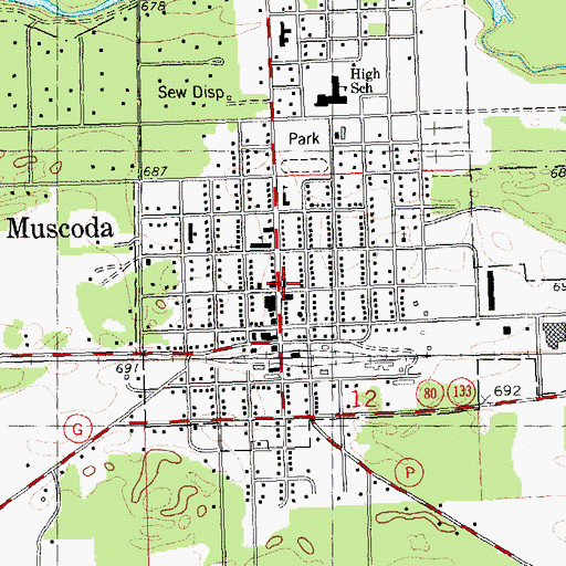 Topographic Map of Muscoda Police Department, WI