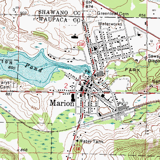 Topographic Map of Marion Police Department, WI