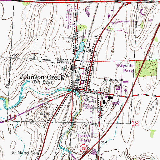 Topographic Map of Johnson Creek Police Department, WI
