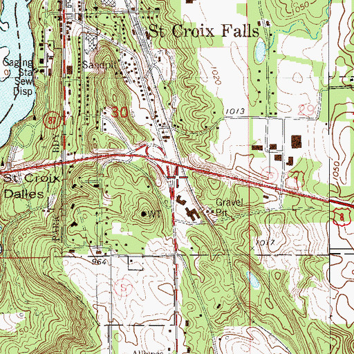 Topographic Map of Saint Croix Falls Police Department, WI