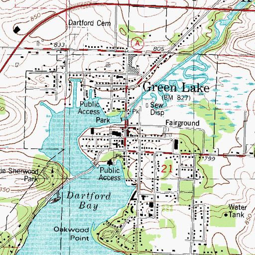 Topographic Map of Green Lake Police Department, WI