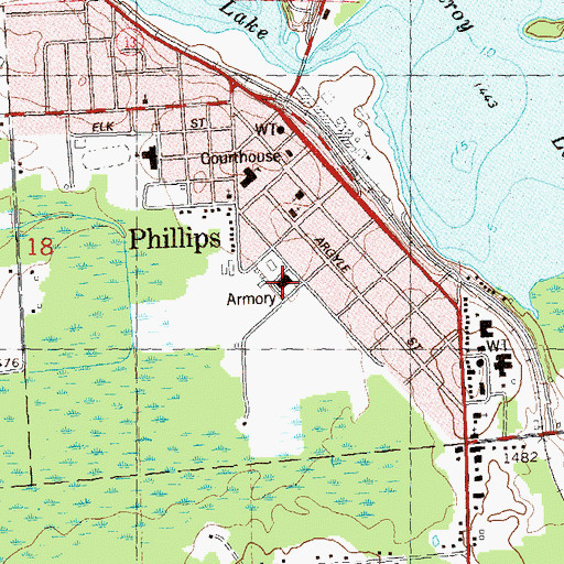 Topographic Map of Phillips Police Department, WI