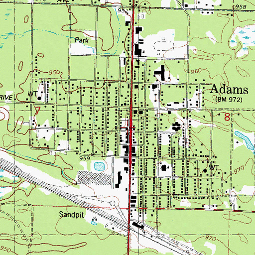 Topographic Map of Adams Police Department, WI