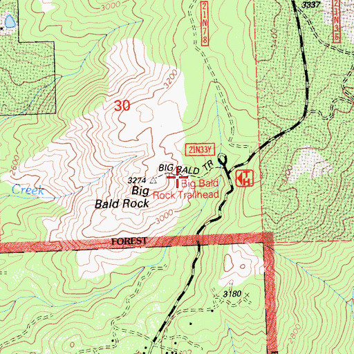 Topographic Map of Big Bald Trail, CA