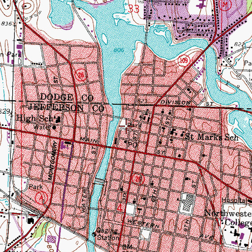 Topographic Map of Watertown Police Department, WI