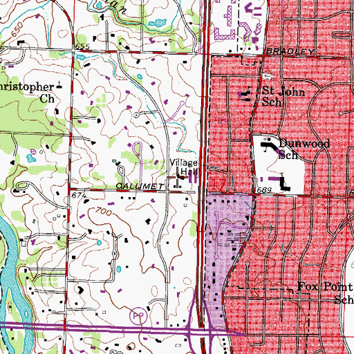 Topographic Map of River Hills Police Department, WI