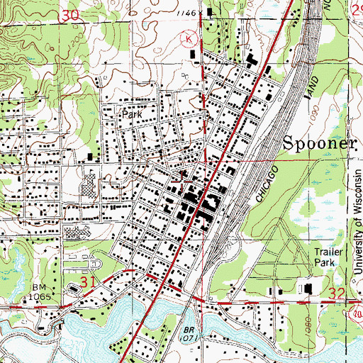 Topographic Map of Spooner Police Department, WI