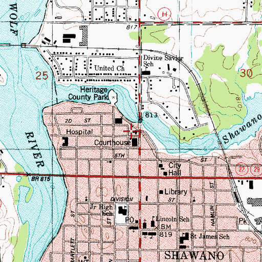 Topographic Map of Shawano County Sheriff's Office, WI
