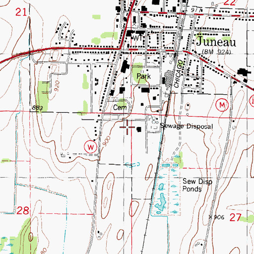 Topographic Map of Juneau Police Department, WI