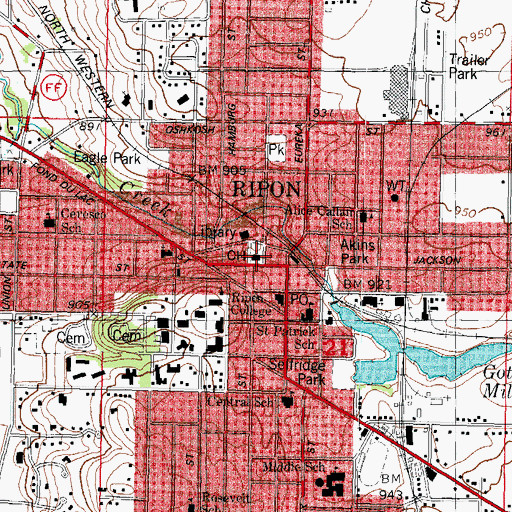 Topographic Map of Ripon Police Department, WI