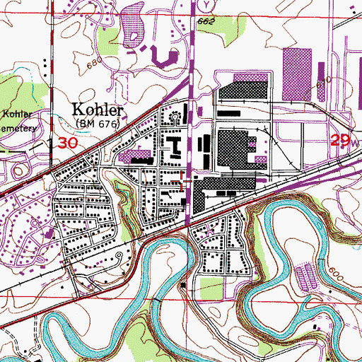 Topographic Map of Kohler Police Department, WI