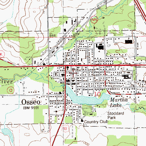 Topographic Map of Osseo Police Department, WI