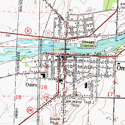 Topographic Map of Omro Police Department, WI