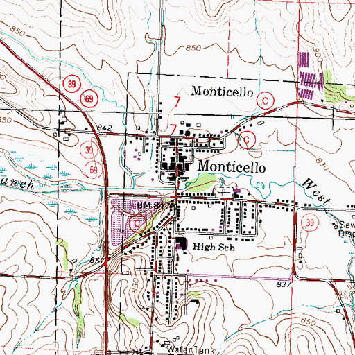 Topographic Map of Monticello Police Department, WI