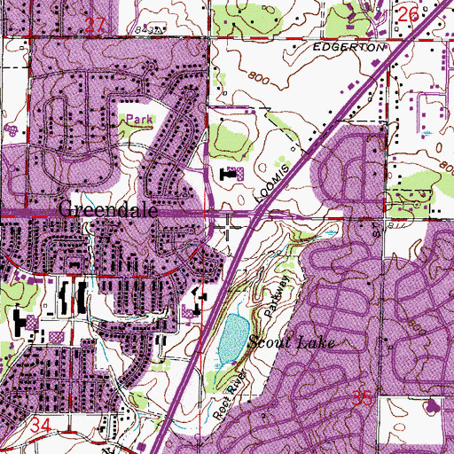 Topographic Map of Greendale Police Department, WI