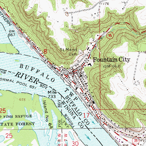 Topographic Map of Fountain City Police Department, WI