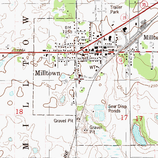 Topographic Map of Milltown Police Department, WI