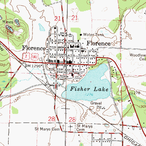 Topographic Map of Florence County Sheriff's Office, WI