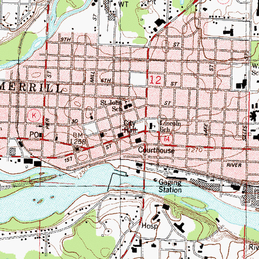 Topographic Map of Lincoln County Sheriff's Department, WI