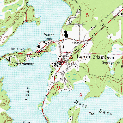 Topographic Map of Lac du Flambeau Police Department, WI