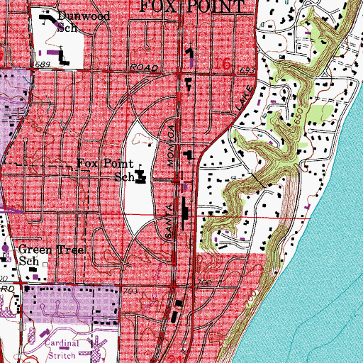 Topographic Map of Fox Point Police Department, WI