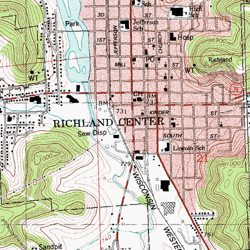Topographic Map of Richland Center Police Department, WI