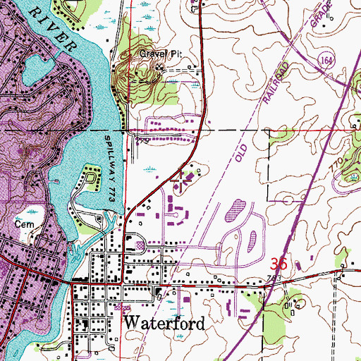 Topographic Map of Waterford Town Police Department, WI