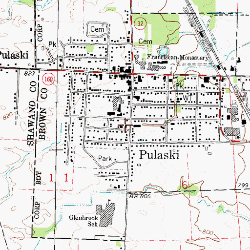 Topographic Map of Pulaski Police Department, WI