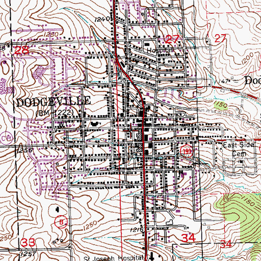 Topographic Map of Dodgeville Police Department, WI