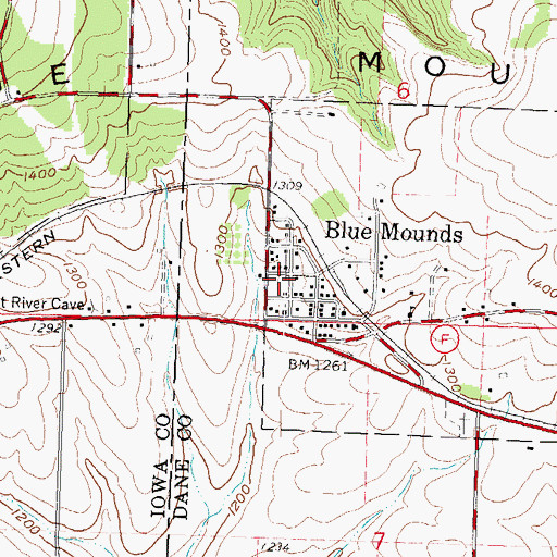 Topographic Map of Blue Mounds Police Department, WI