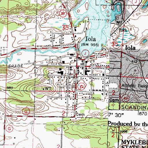 Topographic Map of Iola Police Department, WI