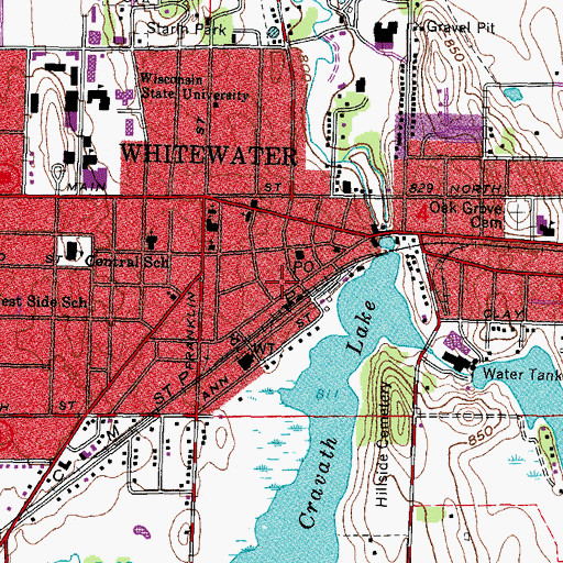 Topographic Map of Whitewater Police Department, WI