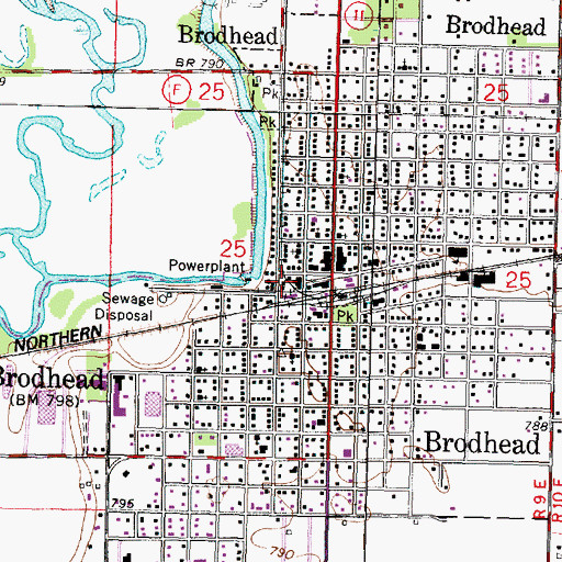 Topographic Map of Brodhead Police Department, WI