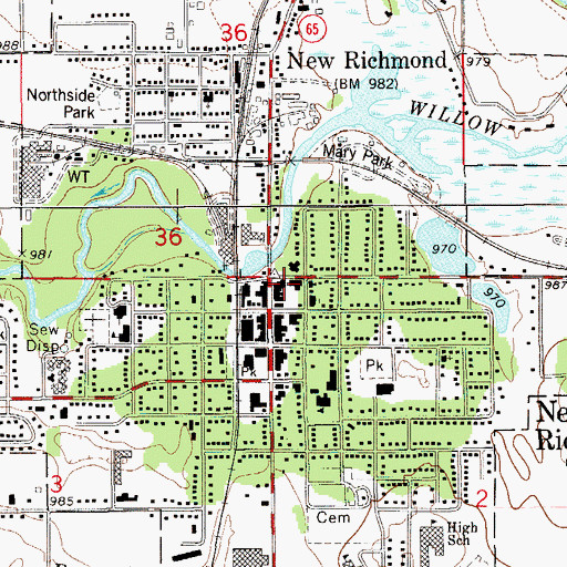 Topographic Map of New Richmond Police Department, WI