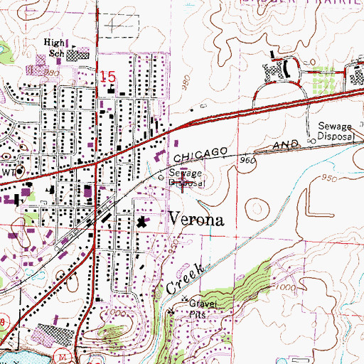 Topographic Map of Verona Police Department, WI