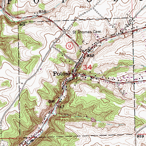 Topographic Map of Potosi Police Department, WI