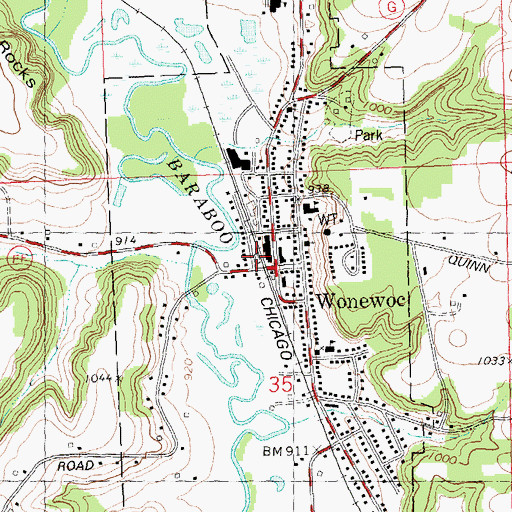 Topographic Map of Wonewoc Police Department, WI