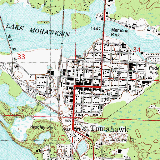 Topographic Map of Tomahawk Police Department, WI