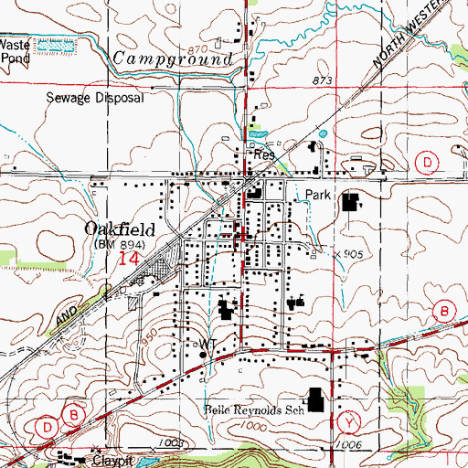Topographic Map of Oakfield Police Department, WI