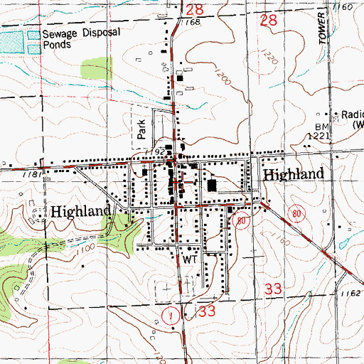 Topographic Map of Highland Police Department, WI