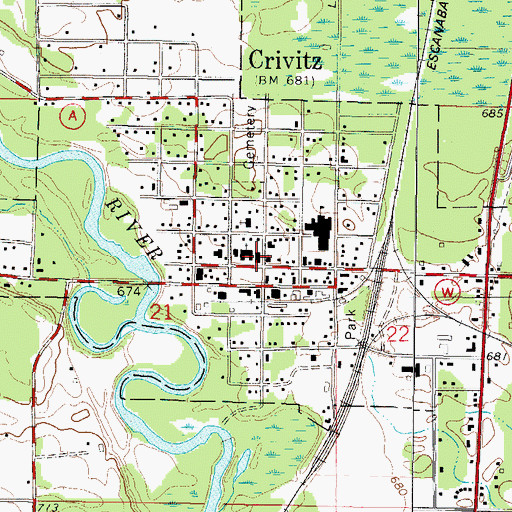 Topographic Map of Crivitz Police Department, WI