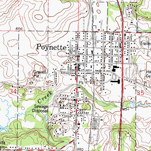 Topographic Map of Poynette Police Department, WI