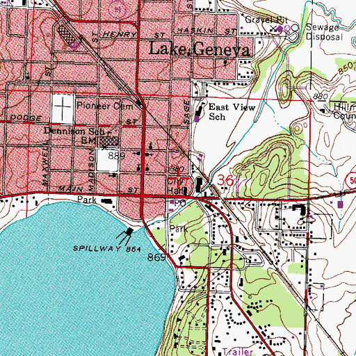 Topographic Map of Lake Geneva Police Department, WI