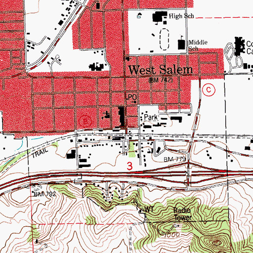 Topographic Map of West Salem Police Department, WI